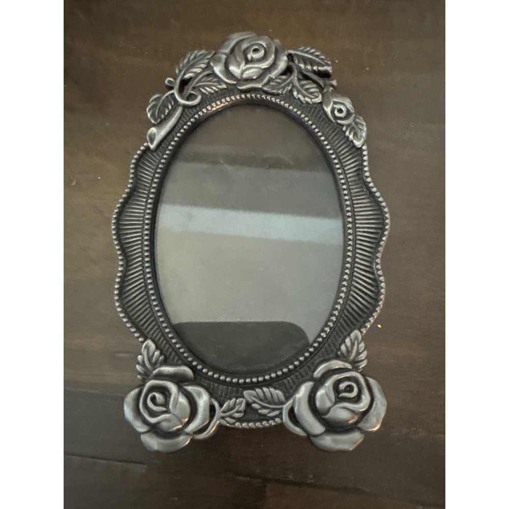 The Weston Gallery Pewter Tone Rose Floral Oval Miniature Picture Frame 4.5x2.75